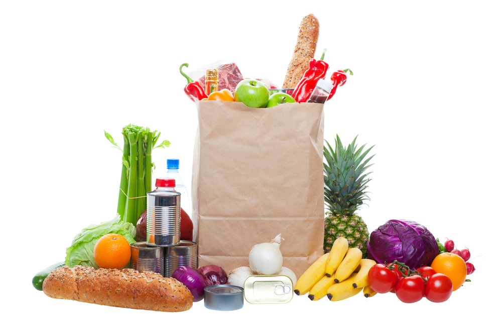 Organic food for dropshipping. Brown paper bag full of groceries.
