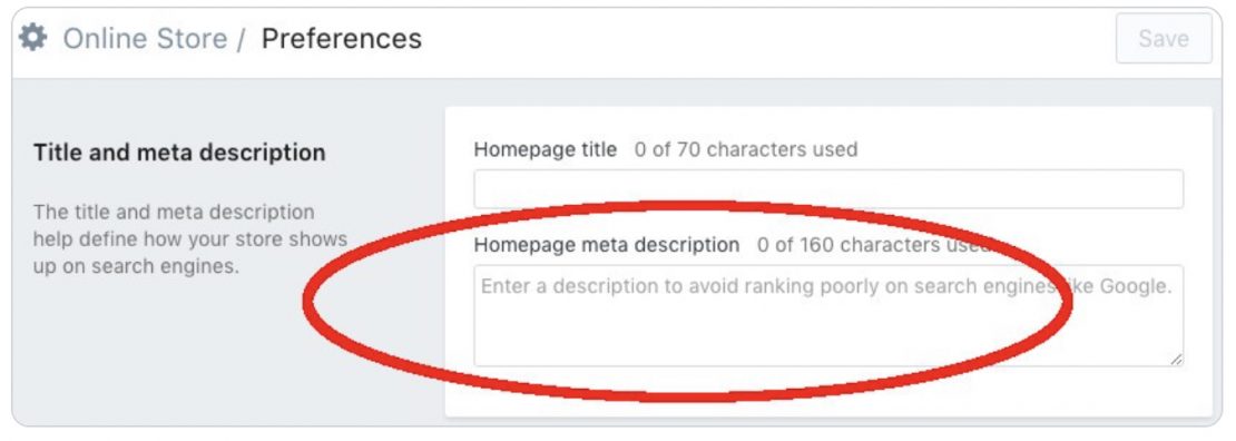Meta description field in Shopify Admin