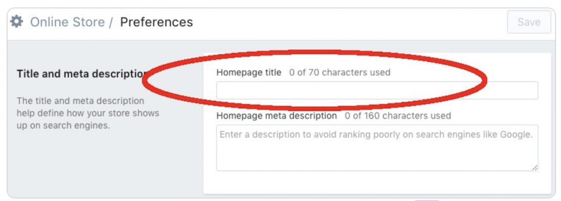 Where to input the page title in Shopify Admin