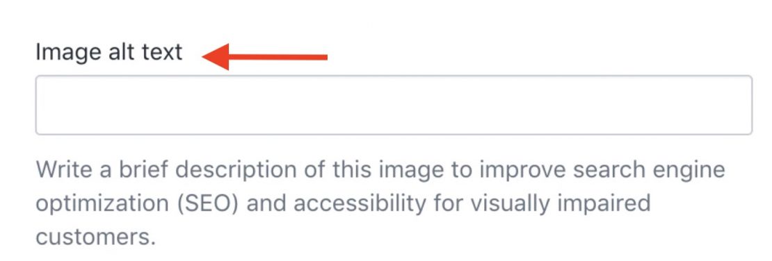 Screen shot of the Shopify image alt tag section